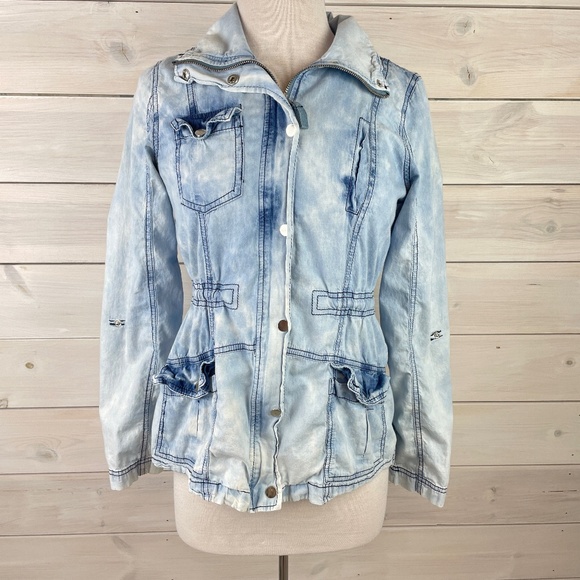 Charlotte Russe Blue White Bleached Denim Jacket - Picture 1 of 10
